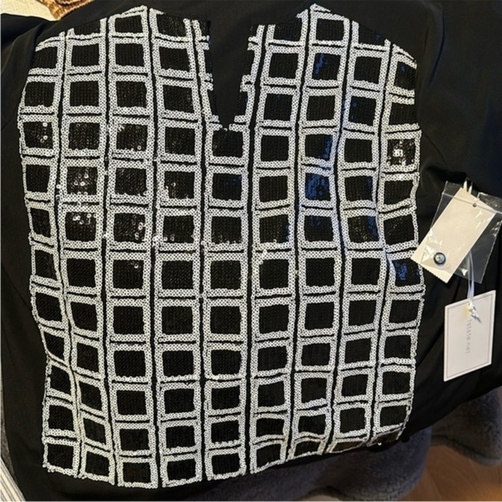 NWT 1. State Women’s Long Sleeve Sequin Blouse Top (Black and Silver, Small)